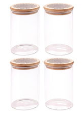 Urbane Home Borosilicate Glass Jar with Printed Bamboo Lid|Kitchen Organizer Items and Storage|Multi-utility, Leakproof, Airtight Storage Jar for Cookies,Snacks,Tea,Coffee,Sugar|Pack of 4(1000ml)